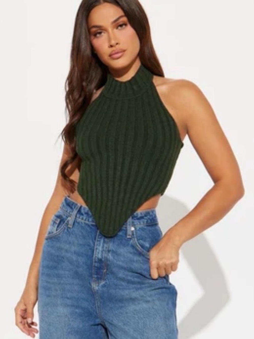 Fashion Nova Black Ribbed Halter Pointed Hem Camisole Size L New With Tags